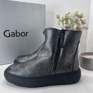 Gabor Cervo Met. (Micro) Side Zip Leather Boots Grey 53.721.69Women 9 NWB UK 6.5